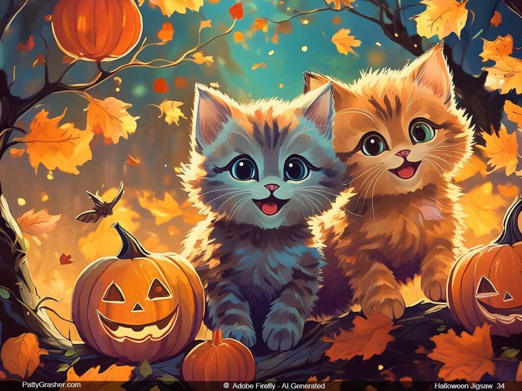 Free Jigsaw Puzzles Online of two small kittens in a halloween scene