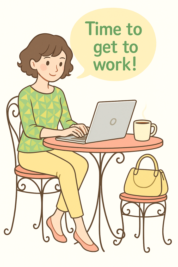 Ai image of a lady sitting at table with her laptop